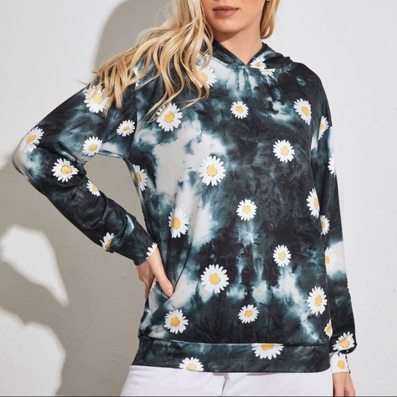 SHEIN Tops - Daisy Tie Dye Hooded Sweatshirt